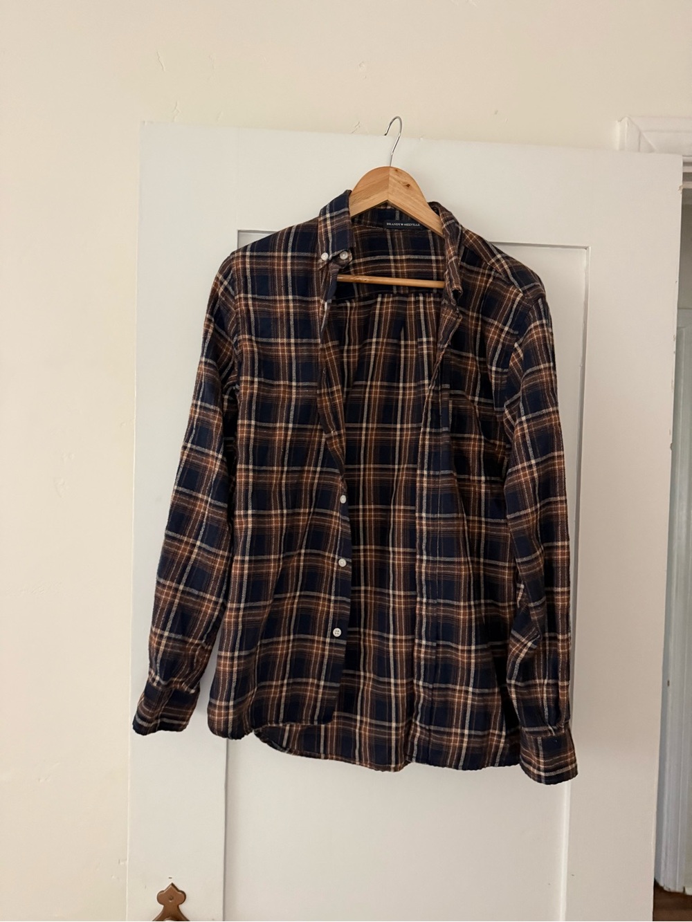 Navy and Brown Flannel Plaid Button-Up Shirt (worn once)